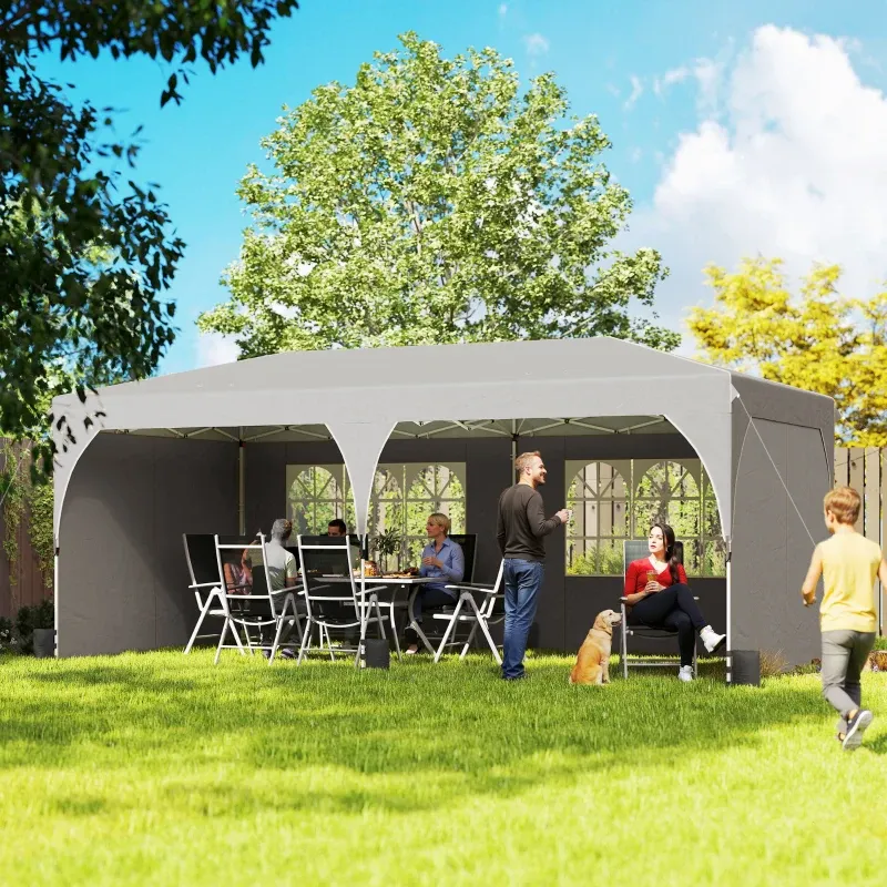 Faltpavillon 3x6 m mit Seitenwänden und verstellbarer Höhe, UV-Schutz 50+ | Hellgrau