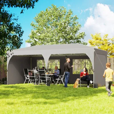 Faltpavillon 3x6 m mit Seitenwänden und verstellbarer Höhe, UV-Schutz 50+ | Hellgrau