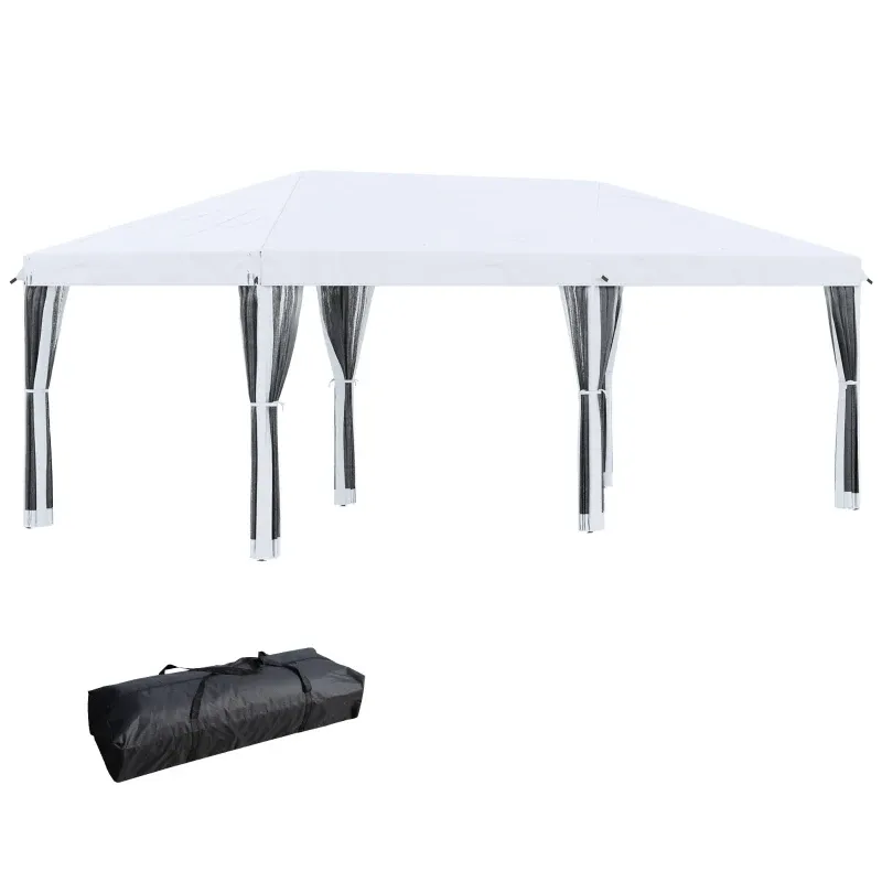 Pavillon, Garten-Gazebo 6x3 m faltbar mit Moskitonetz und Tragetasche | Creme