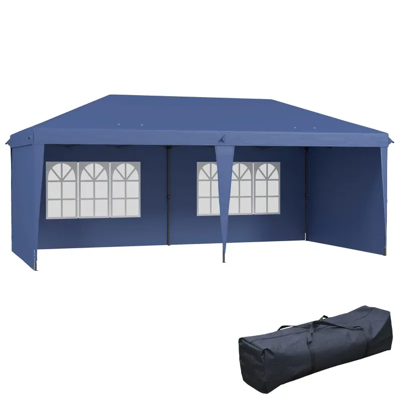 Faltpavillon 6x3 m Pop-up mit 4 abnehmbaren Seitenwänden Gartenpavillon mit 2 Fenstern und Tragetasche | Blau