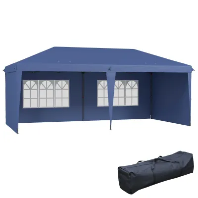 Faltpavillon 6x3 m Pop-up mit 4 abnehmbaren Seitenwänden Gartenpavillon mit 2 Fenstern und Tragetasche | Blau