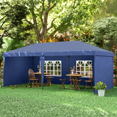 Faltpavillon 6x3 m Pop-up mit 4 abnehmbaren Seitenwänden Gartenpavillon mit 2 Fenstern und Tragetasche | Blau