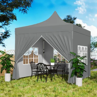 Gartenpavillon Faltzelt 3 x 3 m 4 abnehmbare Seitenwände 3 Fenster höhenverstellbar Transporttasche | Grau