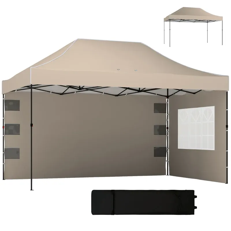 Pavillon 3 x 4,3 m, UPF50+ Dach, Seitenwände, Transporttasche, Gartenpavillon | Sandbraun