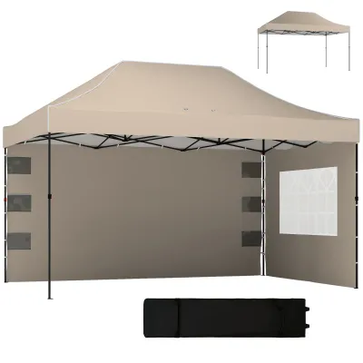 Pavillon 3 x 4,3 m, UPF50+ Dach, Seitenwände, Transporttasche, Gartenpavillon | Sandbraun