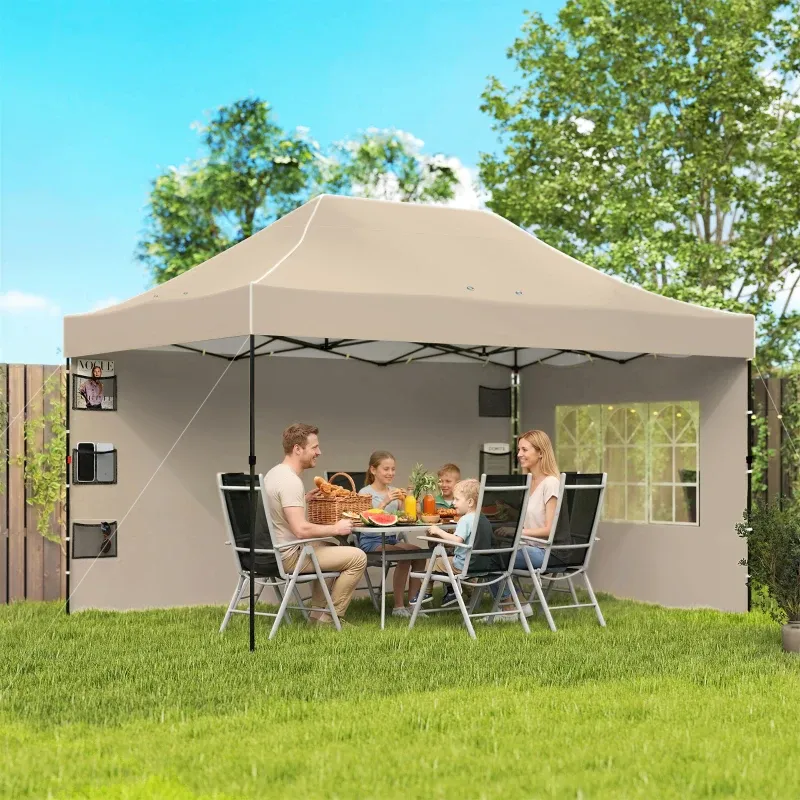 Pavillon 3 x 4,3 m, UPF50+ Dach, Seitenwände, Transporttasche, Gartenpavillon | Sandbraun