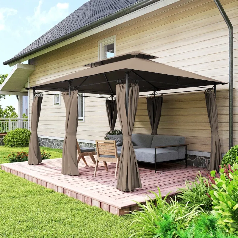 Gartenpavillon Aussenpavillon 6 Stützen Doppel-Dach l 3x4 m | Khaki