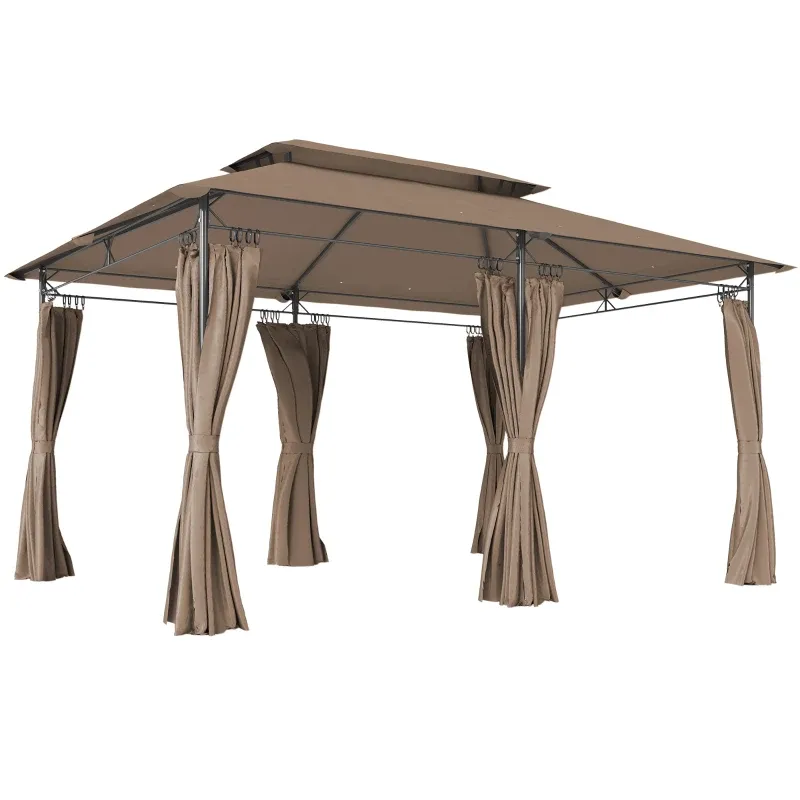 Gartenpavillon Aussenpavillon 6 Stützen Doppel-Dach l 3x4 m | Khaki