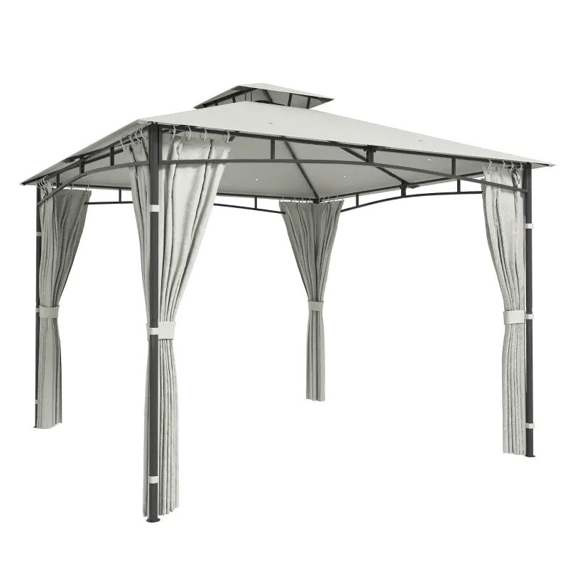 Gartenpavillon Aussen Einziehbarer Dachrahmen und Doppeldach UV50+ Wasserdicht 3x3m | Creme