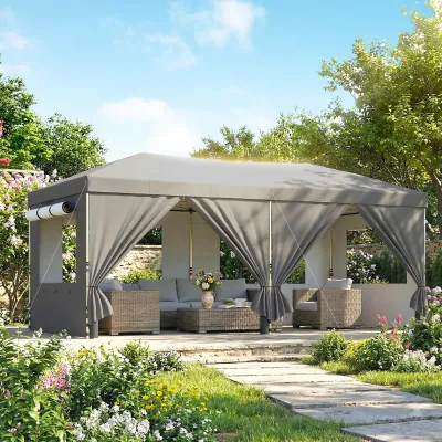 Gartenpavillon 3 x 6 m Pop-up Faltpavillon höhenverstellbar UV50+ einfacher Aufbau | dunkelgrau