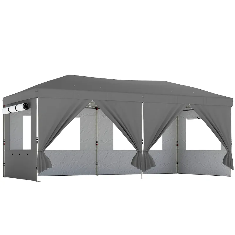 Gartenpavillon 3 x 6 m Pop-up Faltpavillon höhenverstellbar UV50+ einfacher Aufbau | dunkelgrau
