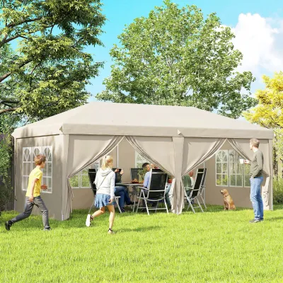Gartenpavillon 6x3m Faltpavillon mit UV-Schutz-Seitenwänden Höhenverstellbar mit Tragetasche | beige