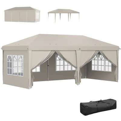 Gartenpavillon 6x3m Faltpavillon mit UV-Schutz-Seitenwänden Höhenverstellbar mit Tragetasche | beige