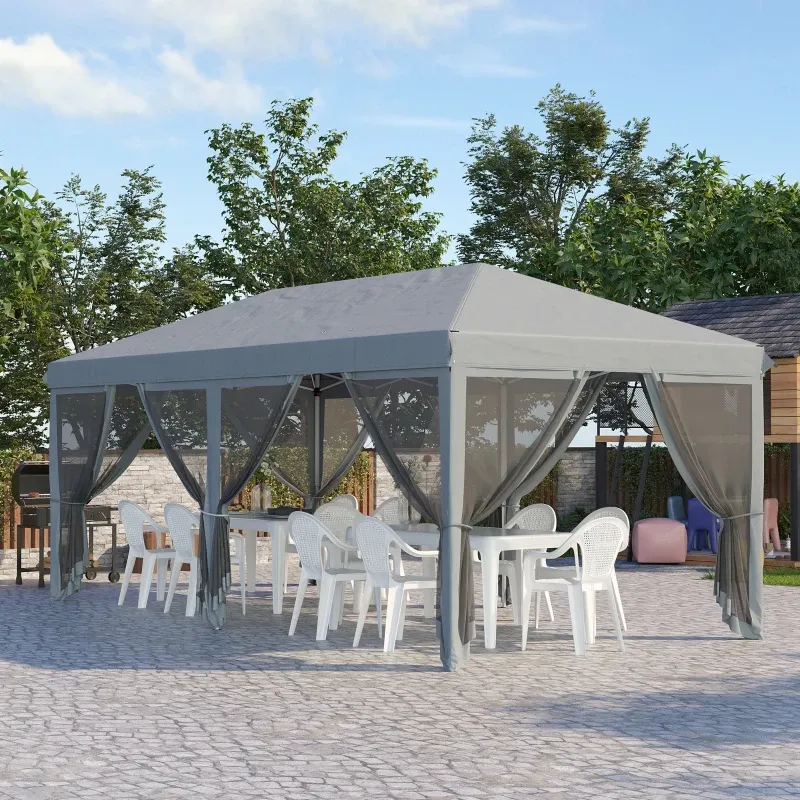 Gartenpavillon Faltbarer Pop-up 6 x 3 m mit abnehmbaren Moskitonetzen + Transporttasche | Grau