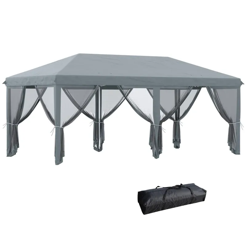 Gartenpavillon Faltbarer Pop-up 6 x 3 m mit abnehmbaren Moskitonetzen + Transporttasche | Grau