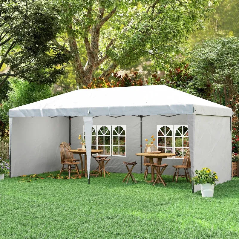 Faltpavillon 6x3 m Pop-up mit 4 abnehmbaren Seitenteilen Gartenpavillon mit 2 Fenstern und Tragetasche | Weiss