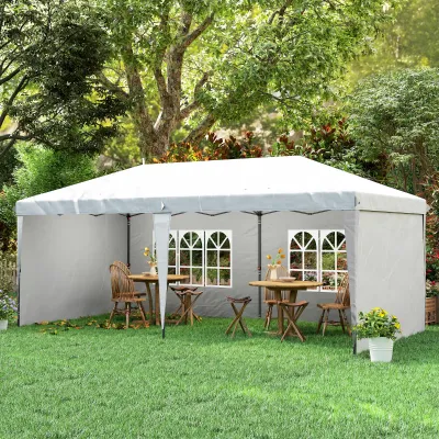 Faltpavillon 6x3 m Pop-up mit 4 abnehmbaren Seitenteilen Gartenpavillon mit 2 Fenstern und Tragetasche | Weiss