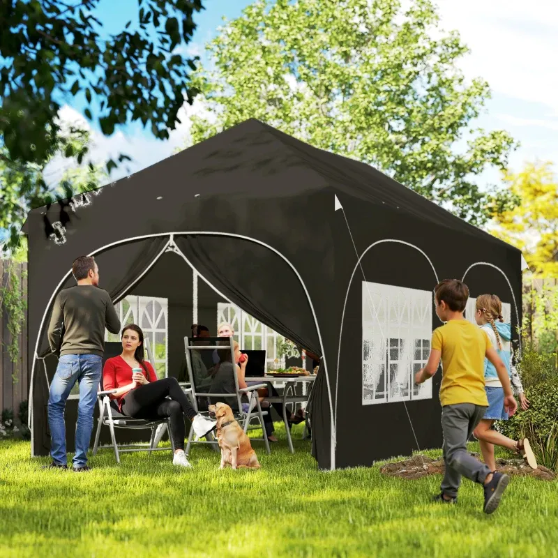 Faltpavillon 6x3 m Pop-up mit 4 abnehmbaren Seitenwänden höhenverstellbar und Tragetasche | Dunkelgrau