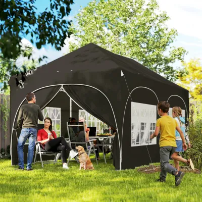Faltpavillon 6x3 m Pop-up mit 4 abnehmbaren Seitenwänden höhenverstellbar und Tragetasche | Dunkelgrau