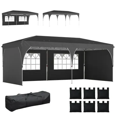 Faltpavillon 6x3 m mit reflektierenden Streifen UPF 50+ Einfacher Aufbau, Wasserdicht | Dunkelgrau