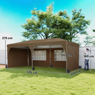 Faltpavillon 6x3 m mit reflektierenden Streifen UPF 50+ Einfacher Aufbau, Wasserdicht | Beige