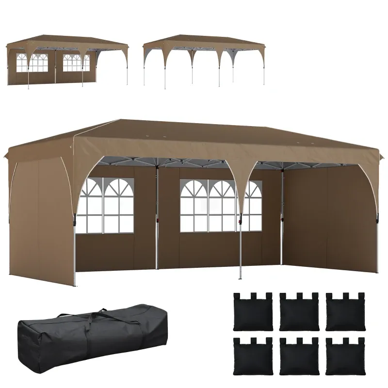 Faltpavillon 6x3 m mit reflektierenden Streifen UPF 50+ Einfacher Aufbau, Wasserdicht | Beige