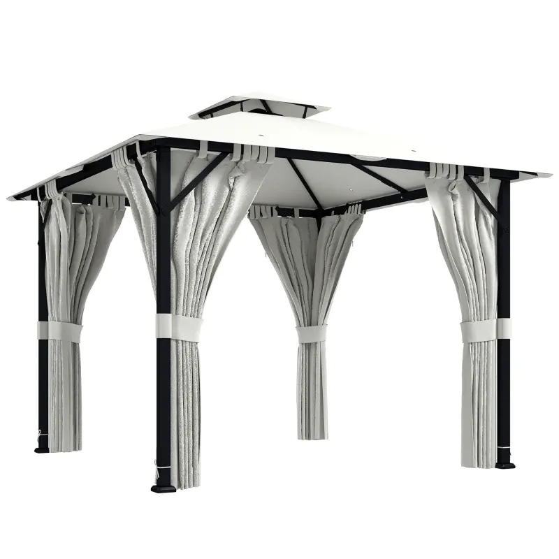 Luxuriöser Gartenpavillon 3x3m, Doppeldach, Vorhänge, Deckenhaken, Metallrahmen | Creme