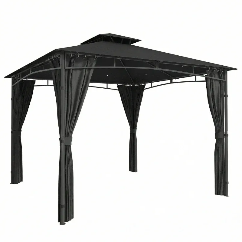 Gartenpavillon Aussen Einziehbarer Dachrahmen und Doppeldach UV50+ Wasserdicht 3x3 m | Anthrazitgrau