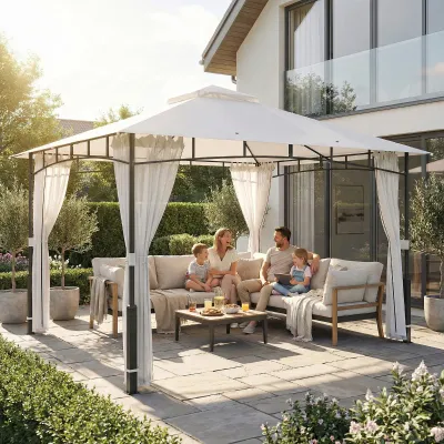 Pavillon, 3x3,6 m wasserabweisend Stabil Gartenpavillon mit Moskitonetz, Doppeldach, für Garten, Terrasse |
