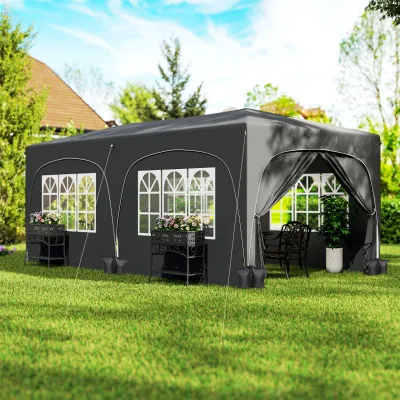 Faltpavillon 3 x 6 m Pop-up, UPF50+ höhenverstellbar, mit Tragetasche und Sandsäcken | dunkelgrau