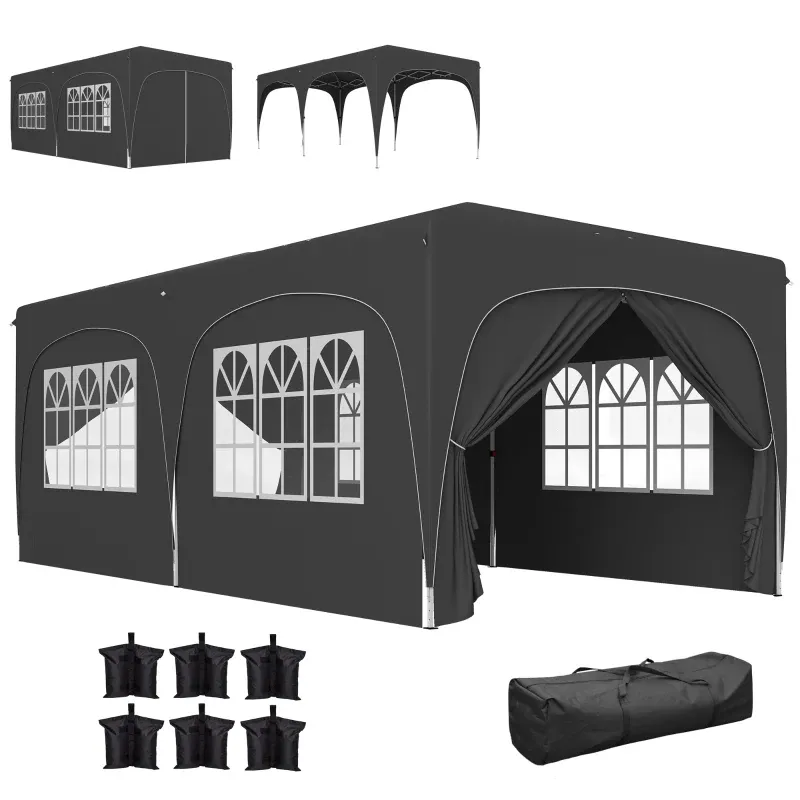 Faltpavillon 3 x 6 m Pop-up, UPF50+ höhenverstellbar, mit Tragetasche und Sandsäcken | dunkelgrau