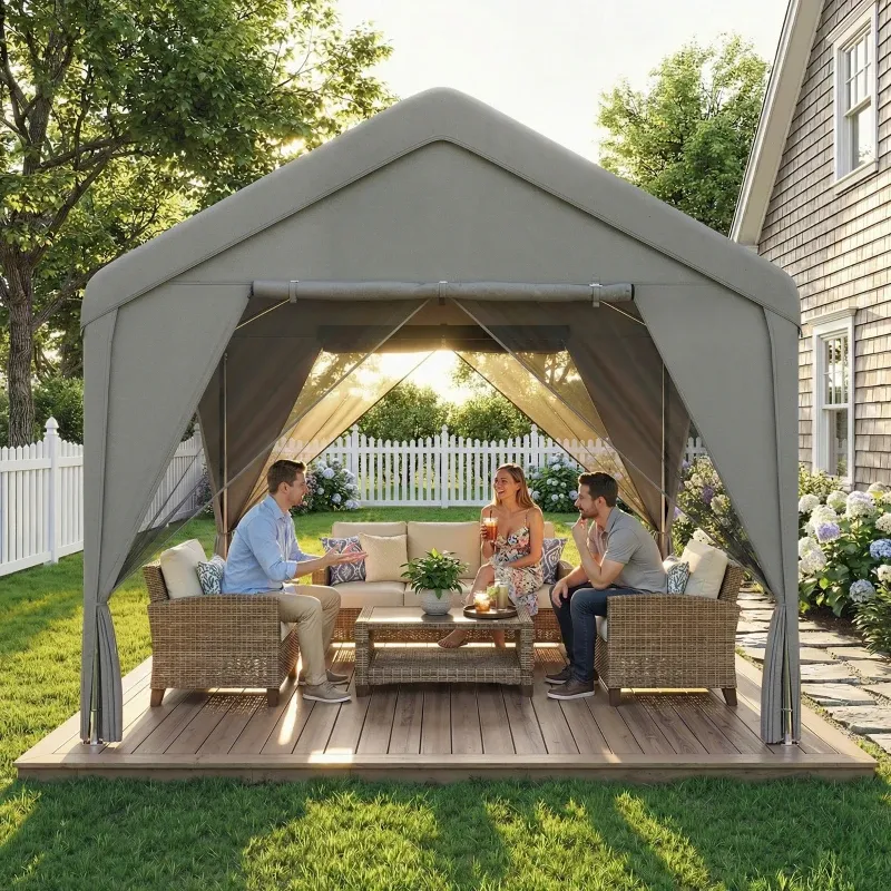 Gartenpavillon 3 x 3 m mit Moskitonetz und Vorhängen | Grau