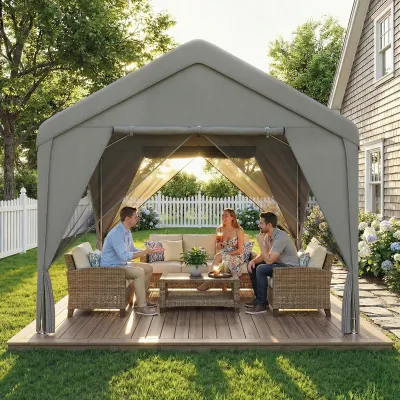 Gartenpavillon 3 x 3 m mit Moskitonetz und Vorhängen | Grau