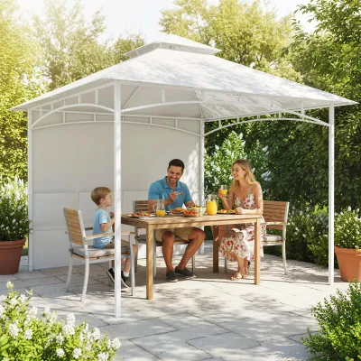 Pavillon, Garten-Gazebo 3x3 m mit Vorhängen, Aufbewahrungstaschen, Deckenhaken, Doppeldach, | UV30+, Creme