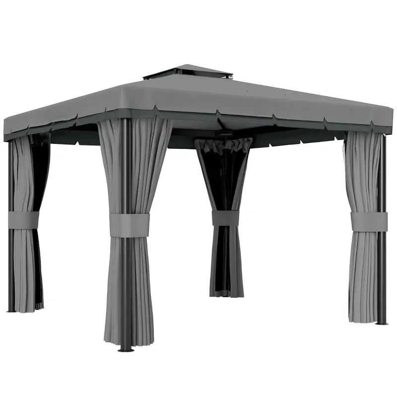 Pavillon ca. 3x3m Wasserabweisend Stabil Winterfest Gartenpavillon mit Doppeldach, Moskitonetze