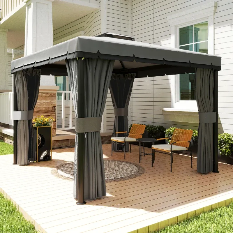 Pavillon ca. 3x3m Wasserabweisend Stabil Winterfest Gartenpavillon mit Doppeldach, Moskitonetze