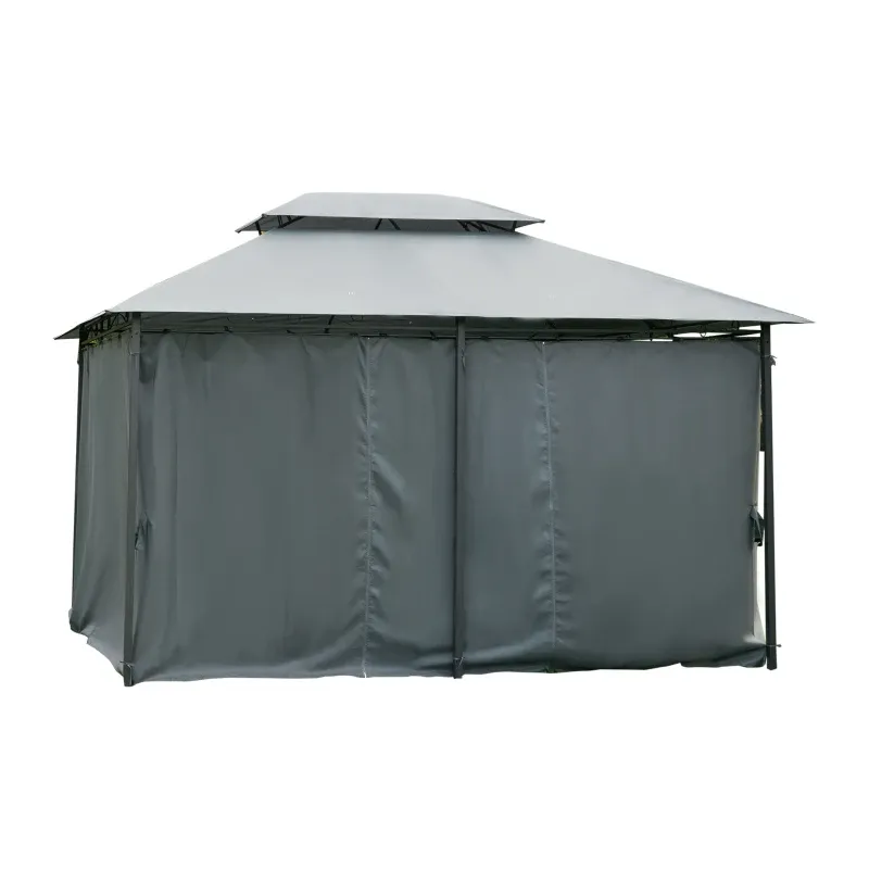 Gartenpavillon Pavillon im Kolonialstil mit Doppeldach und abnehmbaren Seitenvorhängen 3 x 4 x 2,8 m | Grau