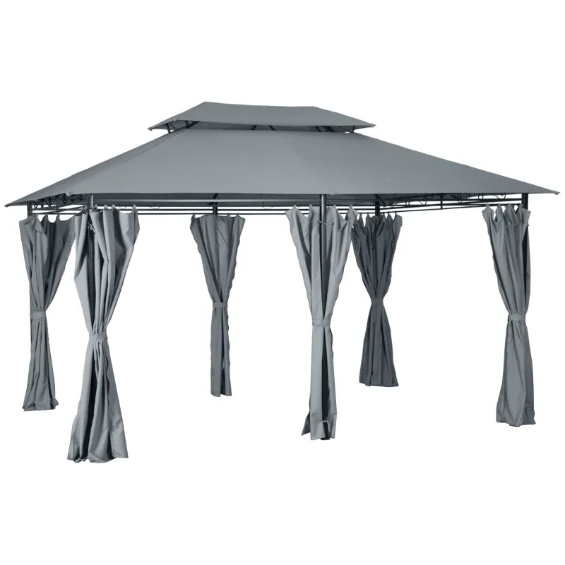 Gartenpavillon Pavillon im Kolonialstil mit Doppeldach und abnehmbaren Seitenvorhängen 3 x 4 x 2,8 m | Grau