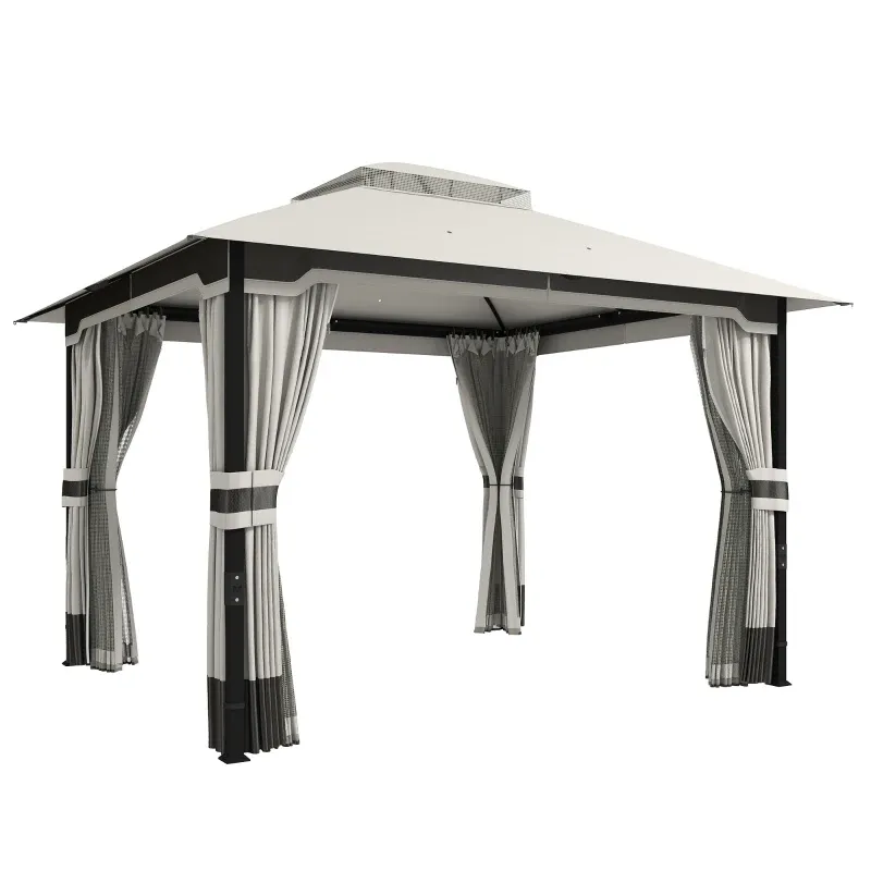 Pavillon, Gartenzelt mit Doppeldach mit 4 Seitenwänden und Moskitonetz 360x300x279 cm | Hellgrau