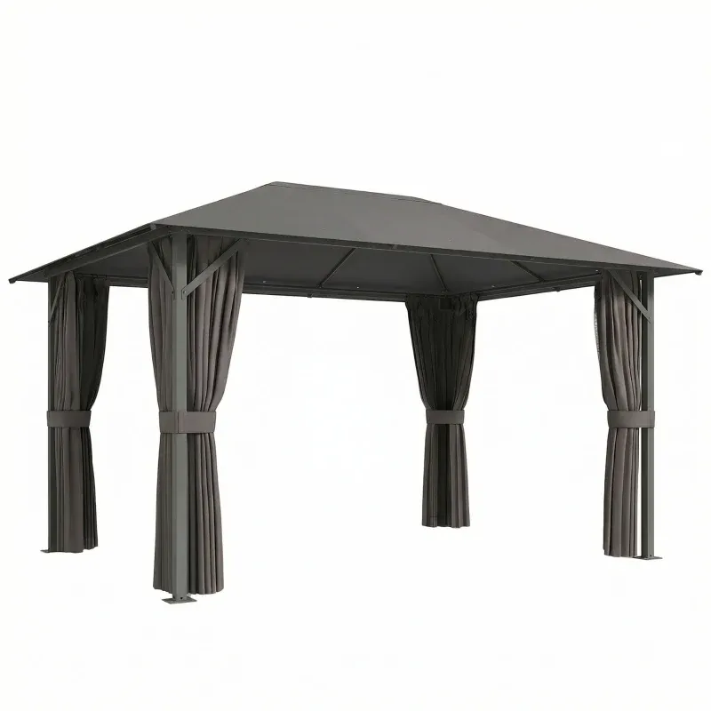 Pavillon ca. 4x3m Wasserabweisend Stabil Winterfest Gartenpavillon mit Moskitonetz 4 Seitenteile Lüftung Drainagelöchern