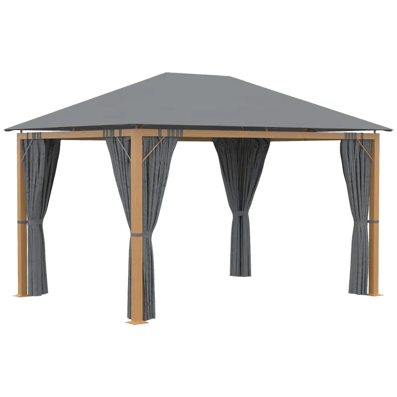 Rechteckiger Luxus-Gartenpavillon, Pergola mit Vorhängen und Polyesterdach 4 x 3 m - Aluminiumgestell