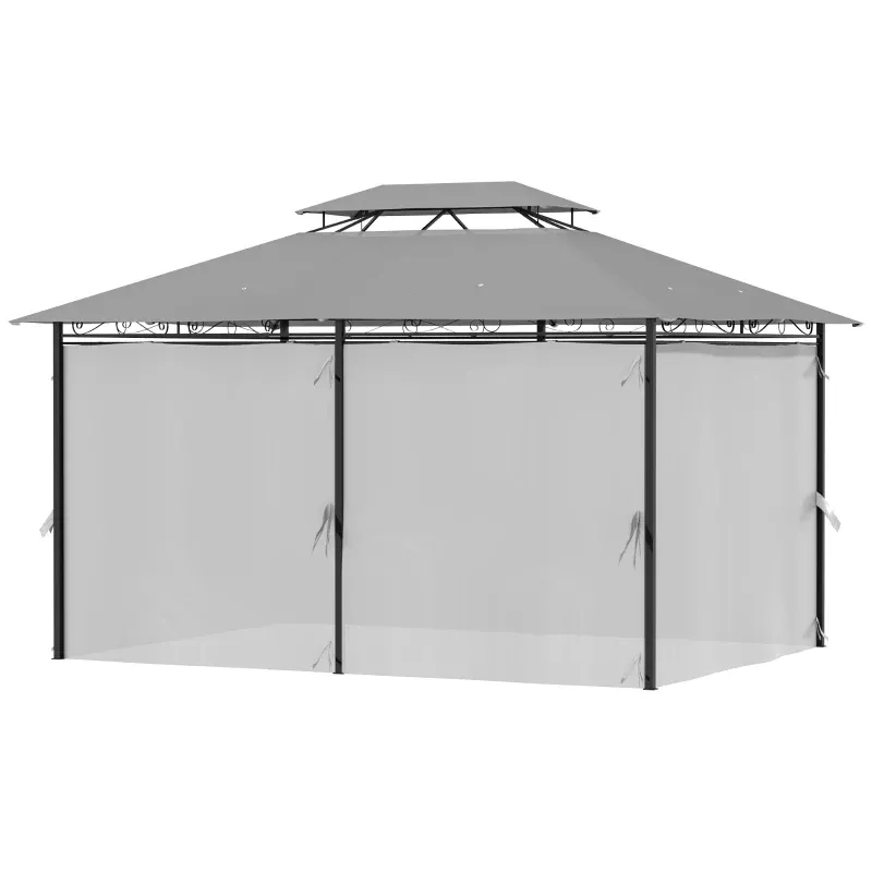 Pavillon 3x4m Gartenpavillon mit 6 Seitenteilen Partyzelt Gartenzelt Festzelt mit Doppeldach | Dunkelgrau