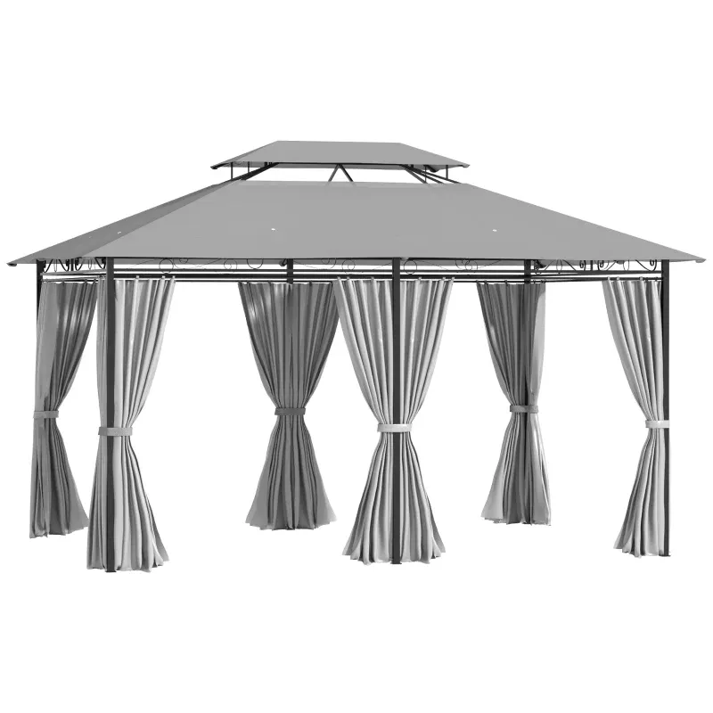 Pavillon 3x4m Gartenpavillon mit 6 Seitenteilen Partyzelt Gartenzelt Festzelt mit Doppeldach | Dunkelgrau