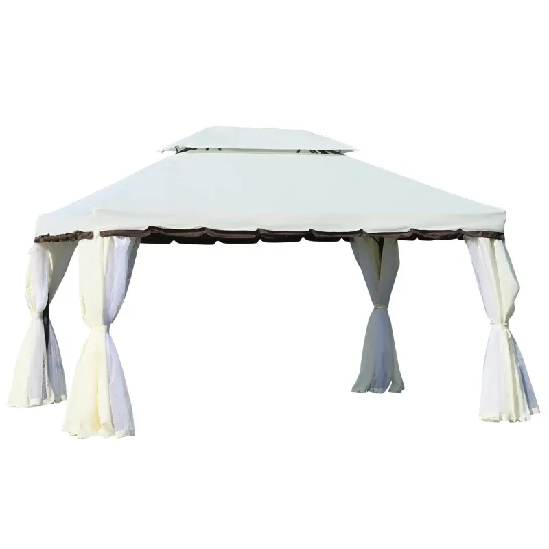 Gartenpavillon Pavillon mit Doppeldach, Seitenwänden und abnehmbaren Moskitonetzen 4 x 3 m | Creme