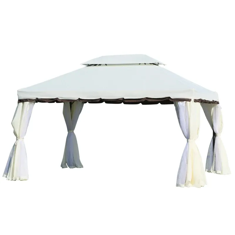 Gartenpavillon Pavillon mit Doppeldach, Seitenwänden und abnehmbaren Moskitonetzen 4 x 3 m | Creme