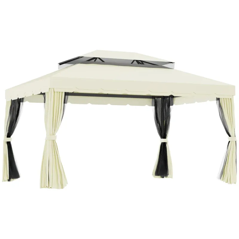 Gartenpavillon Pavillon Barnum mit Doppel-Dach, Seitenwänden und abnehmbaren Moskitonetzen 4 x 3 m | creme