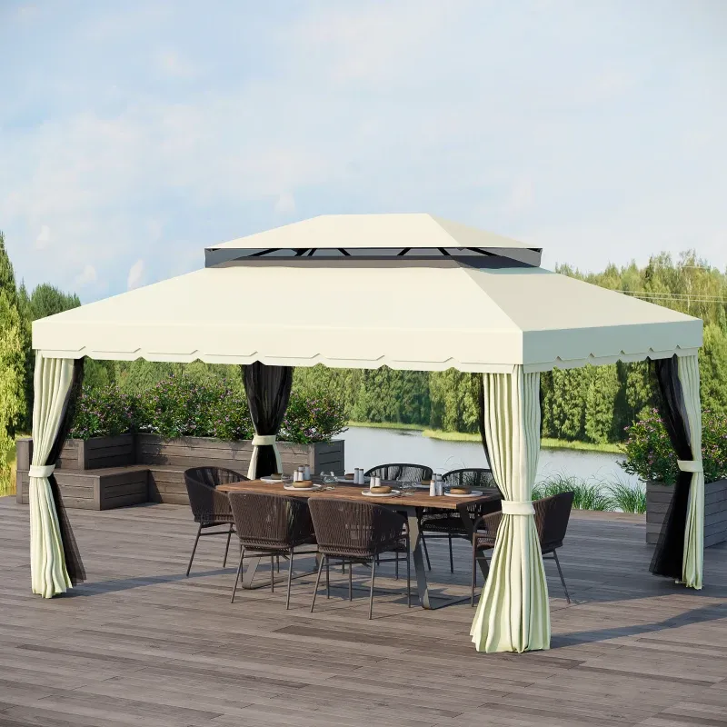 Gartenpavillon Pavillon Barnum mit Doppel-Dach, Seitenwänden und abnehmbaren Moskitonetzen 4 x 3 m | creme