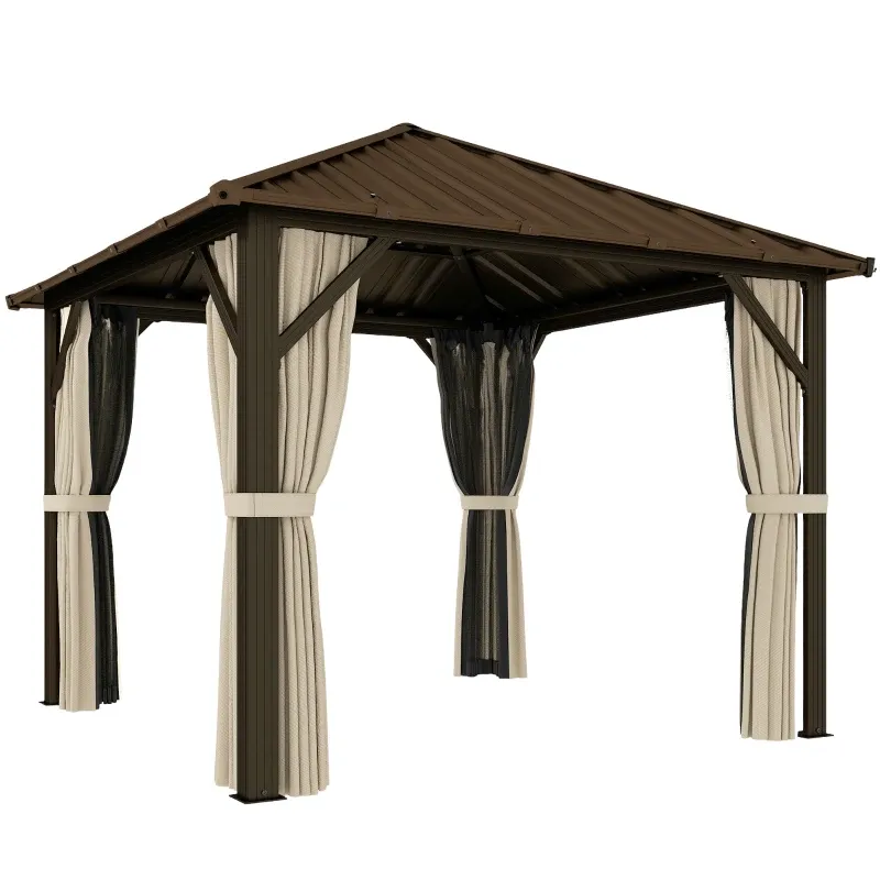 Gartenpavillon ca. 3 x 3 m Aluminium Pavillon mit festem Stahldach Hardtop Moskitonetz 4 Seitenteile, UPF50+