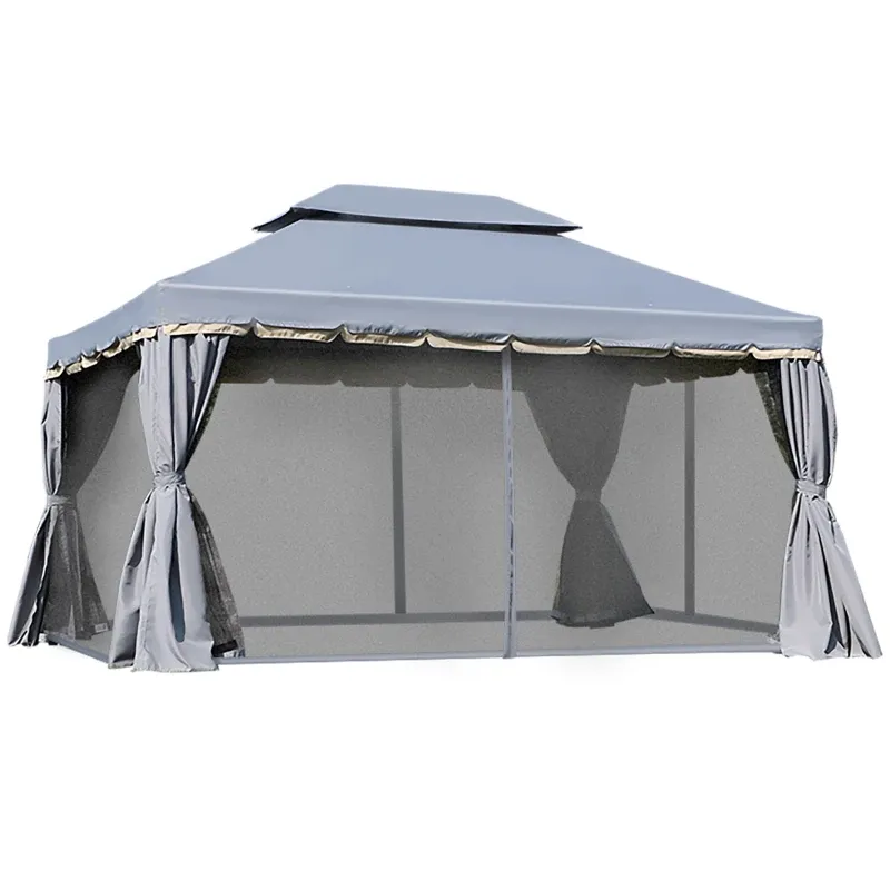 Gartenpavillon Pavillon Doppeldach mit Seitenwänden und herausnehmbaren Moskitonetzen 4 x 3 m | Grau