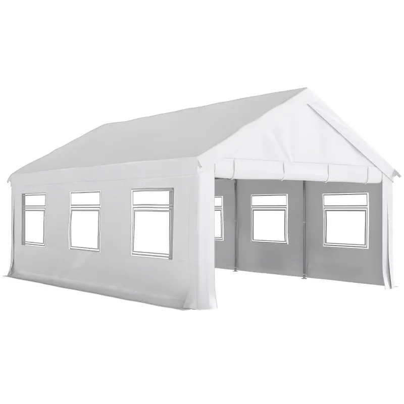Gartenpavillon, Festzelt 4x6 m mit Seitenwänden, 6 Fenstern und Doppeleingang, aus verzinktem Stahl | Weiss